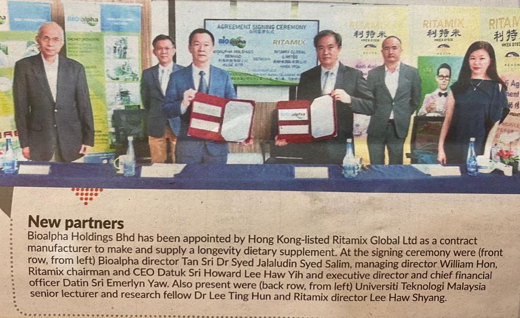 Agreement Signing Ceremony between Bioalpha Holdings Berhad and Ritamix Global Limited