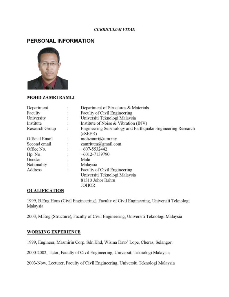 Curriculum vitae | Mohd. Zamri Ramli